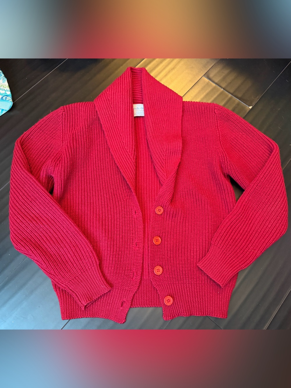 Isabelle glion VINTAGE Red shawl collar Knit Cardigan 100% wool sweater Euc